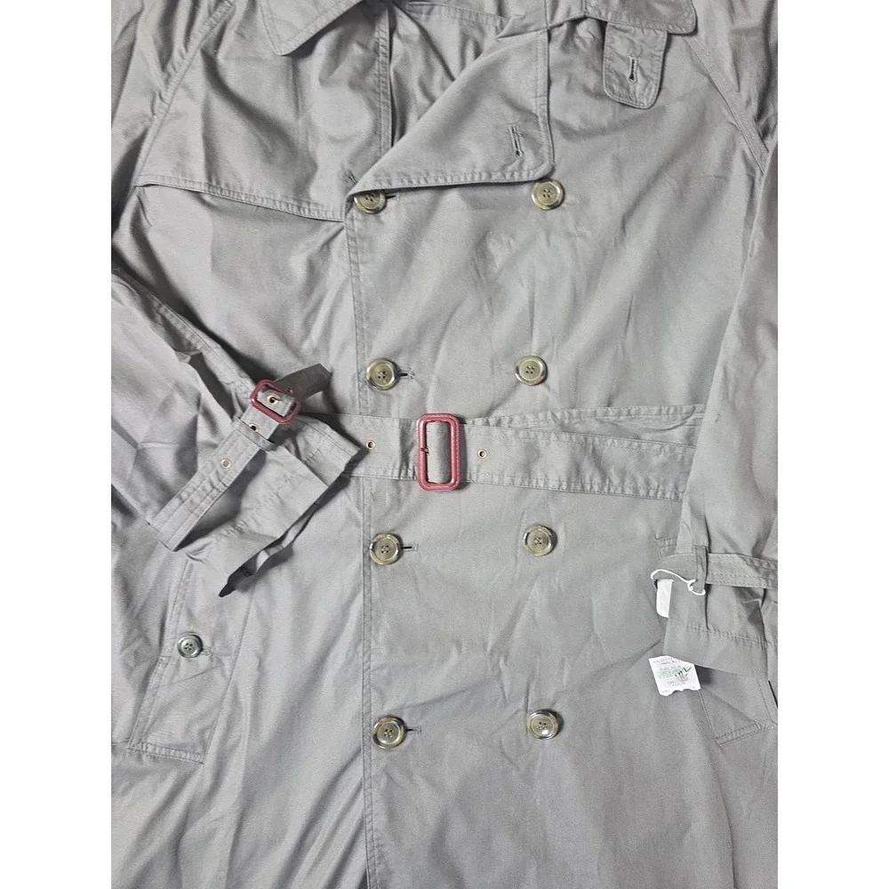 John Weitz Vtg Mens Double Breasted Trench Coat 42L Olive Grey Duster
